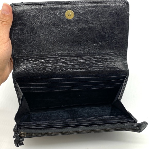 BALENCIAGA Continental Classic Moto Black Zipper Leather Long Large Wallet - Picture 5 of 8